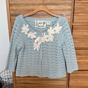 Anthropologie-Field Flower light blue sweater with flowers size L